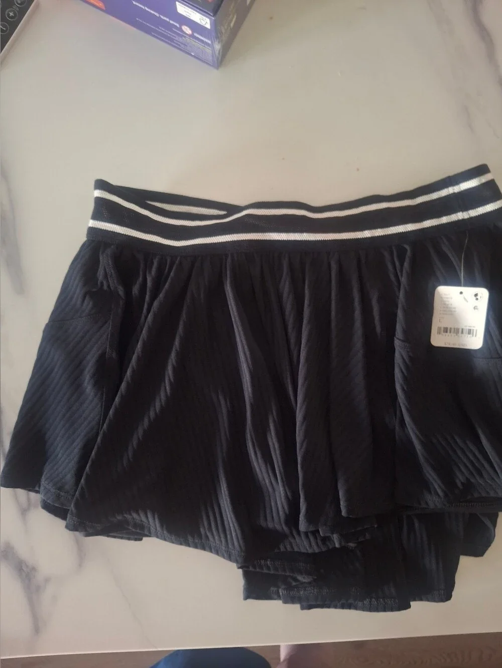 Free People NwtBlack Pleated Skirted Athletic Shorts with Striped Waistband